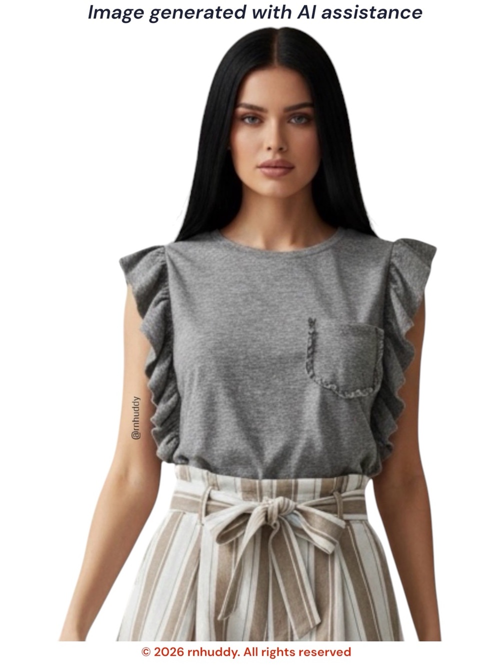 Storia M grey flutter ruffle sleeve cotton pocket tee